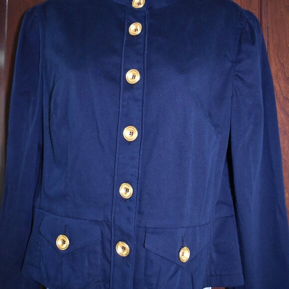INC Navy Blue Cropped Jacket Size L Gold Button Lightweight Chic Blazer - Picture 5 of 14